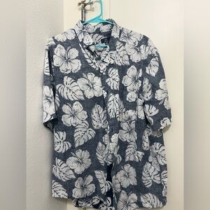 3XL George Men's Blue and White Floral Button Down Shirt